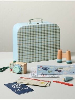 HEARTH & HAND NWT plaid Toy Suitcase with Travel Accessories